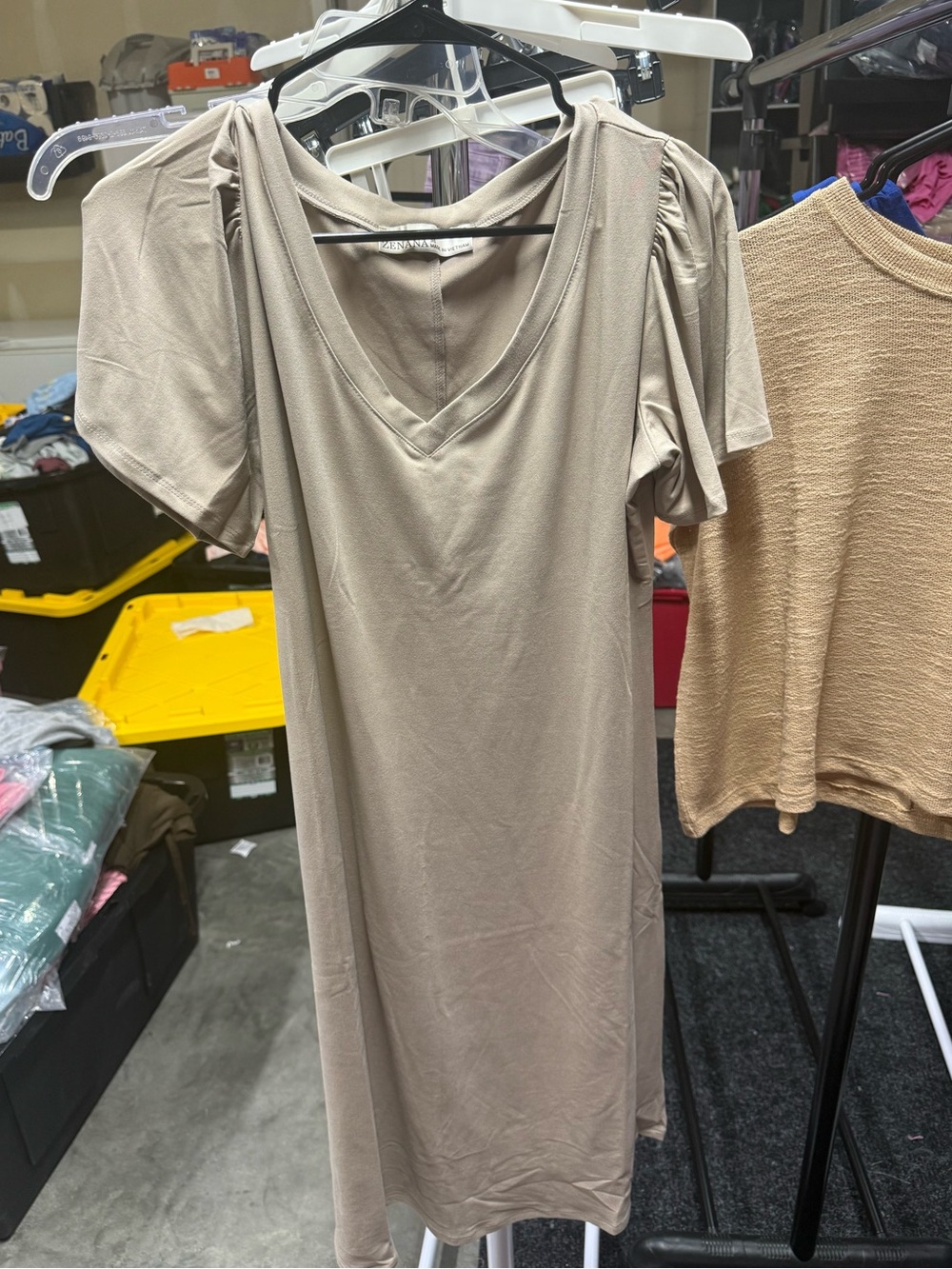 Zenana Taupe V-Neck Dress - Picture 1 of 3